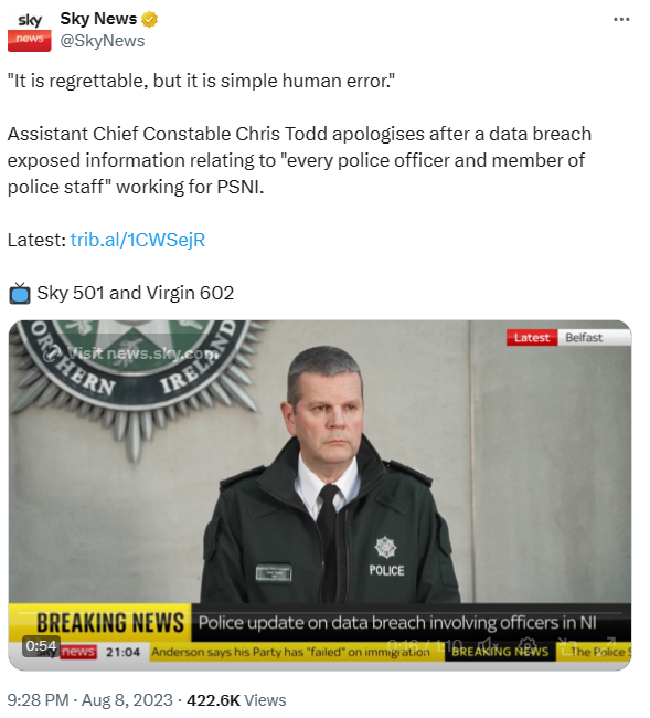 Twitter/X post about a data breach that happened with human error