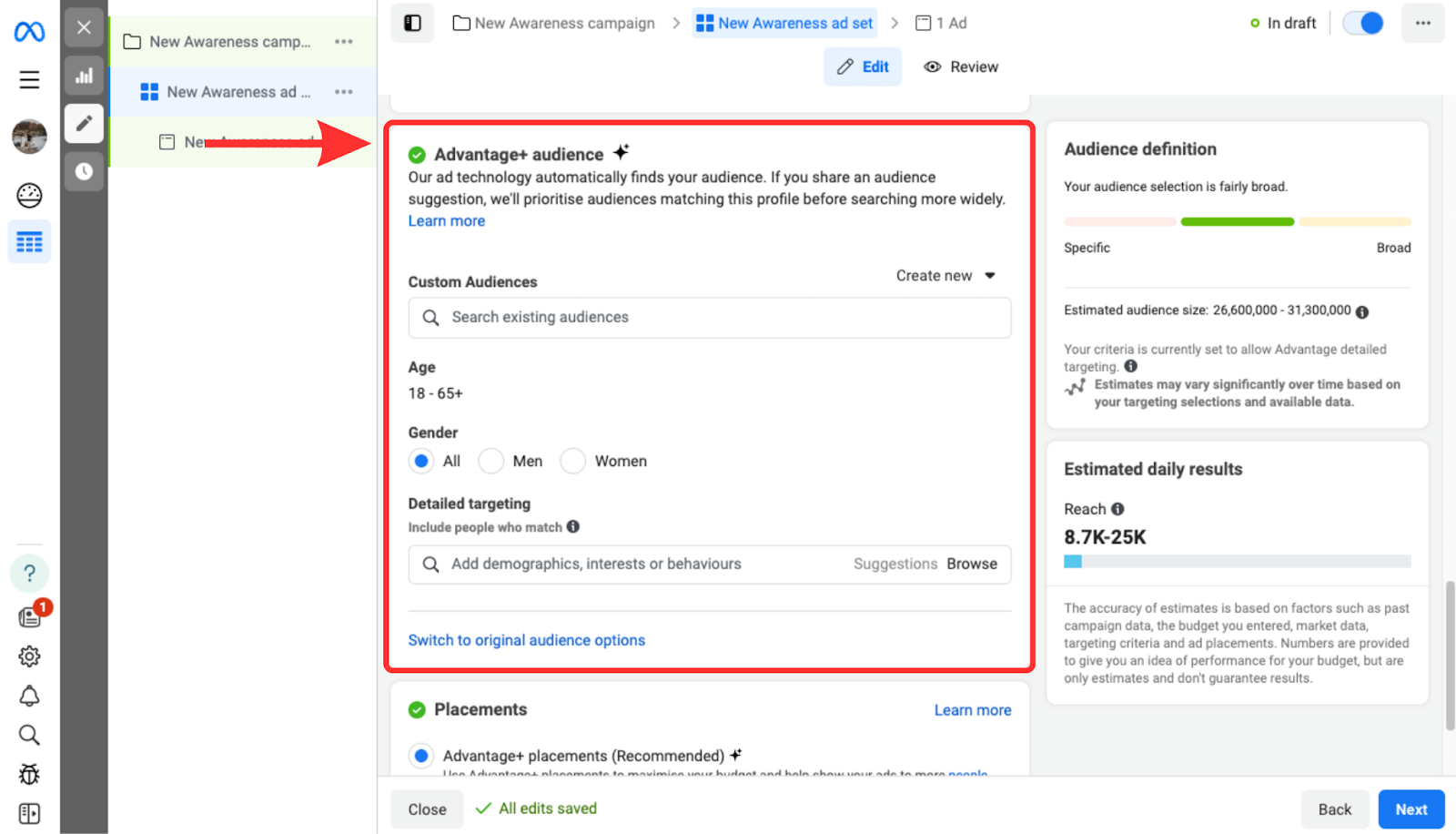 Screenshot showing how to advertise on Facebook with Facebook Ads Manager