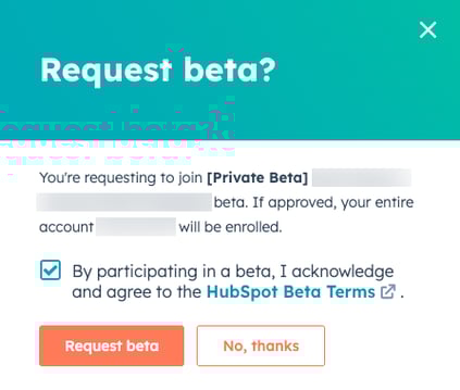 HubSpot Beta Terms checkbox