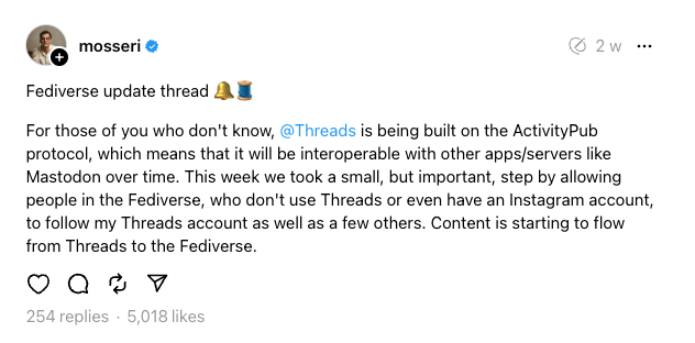 A screenshot of a thread by Adam Mosseri that 