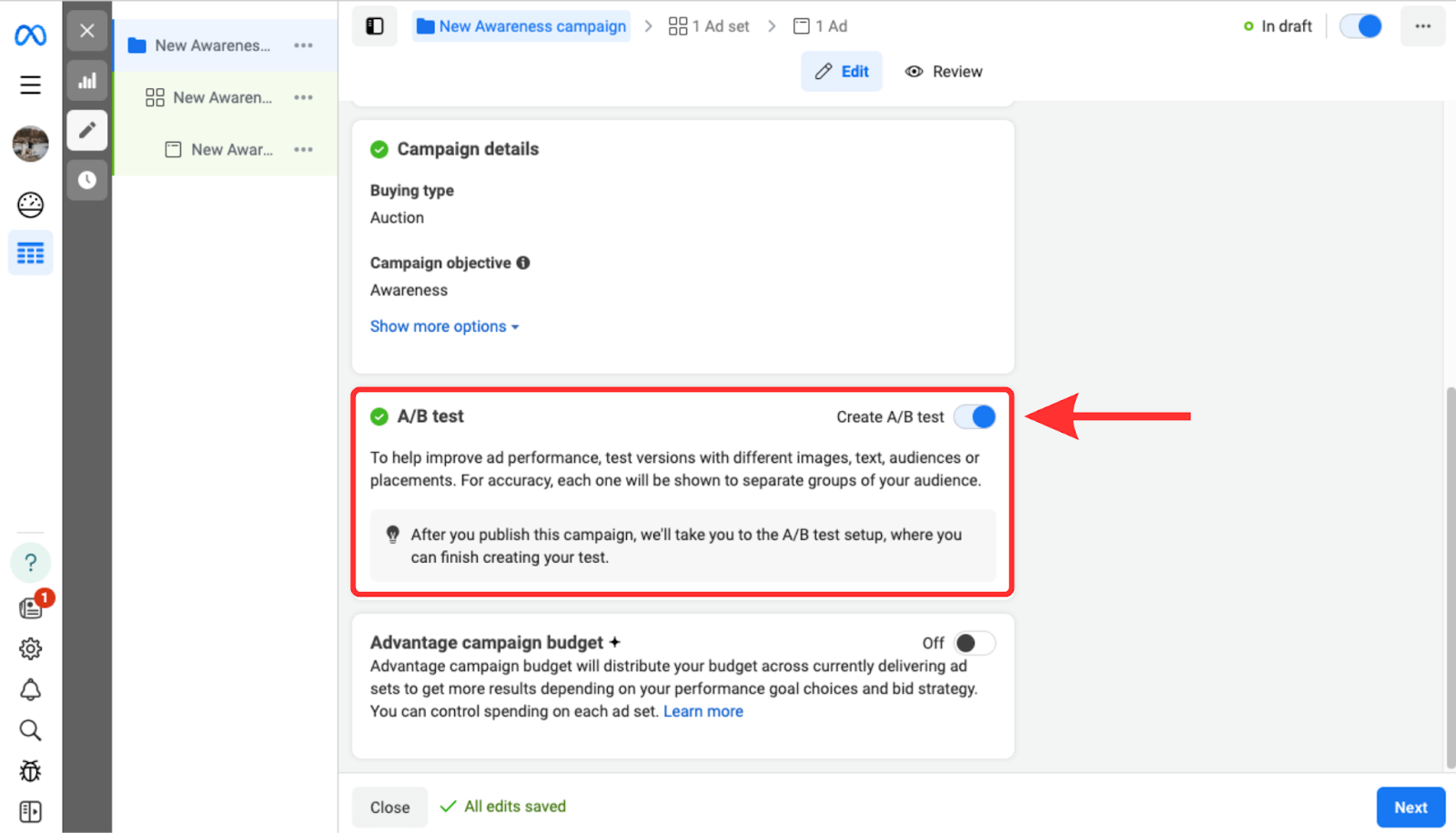 Screenshot showing how to advertise on Facebook with Facebook Ads Manager